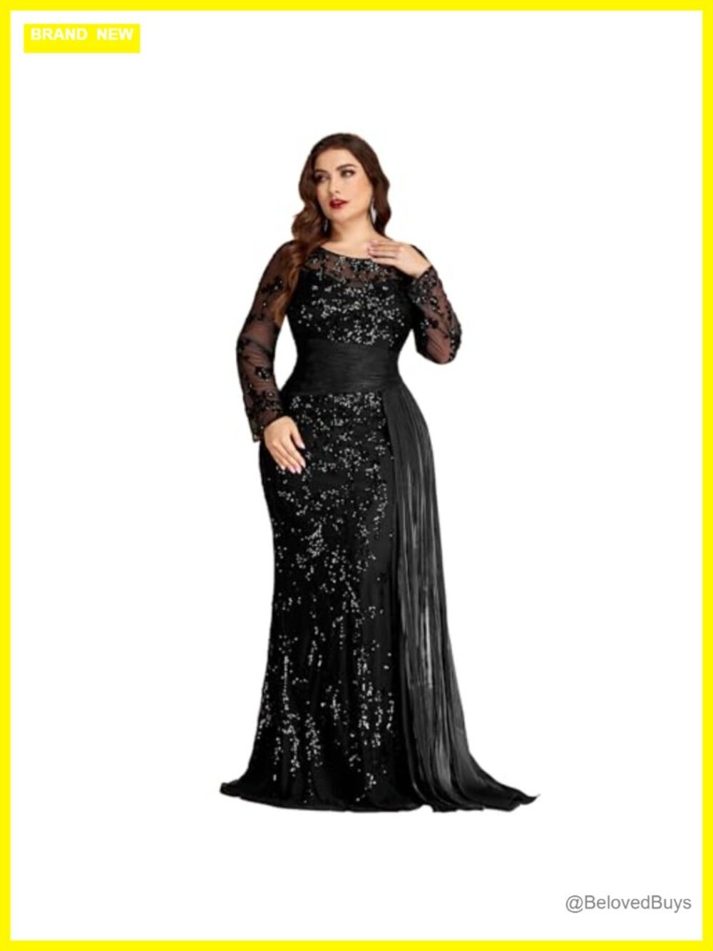 Plus Size Embroidered Sequin Mermaid Maxi Wedding Guest Dress
